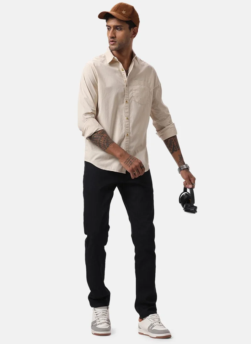 Wrogn Plain Beige Casual Shirt